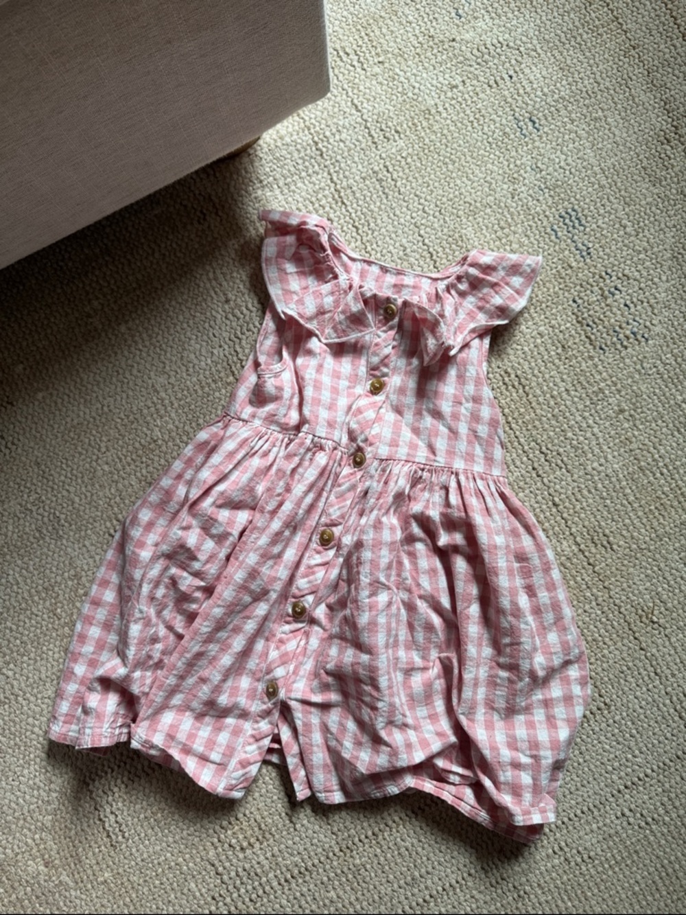 Pink Gingham Button-Front Sundress with Ruffle Collar
